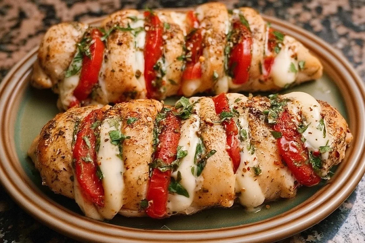 Delicious Caprese Stuffed Chicken with mozzarella, tomatoes, and basil