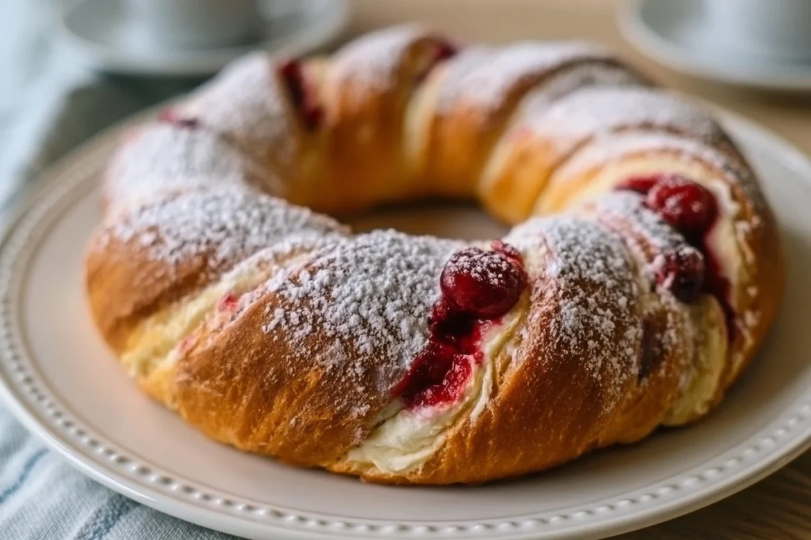 Cherry Cream Cheese Crescent Ring - Flaky pastry with cherry cream cheese filling