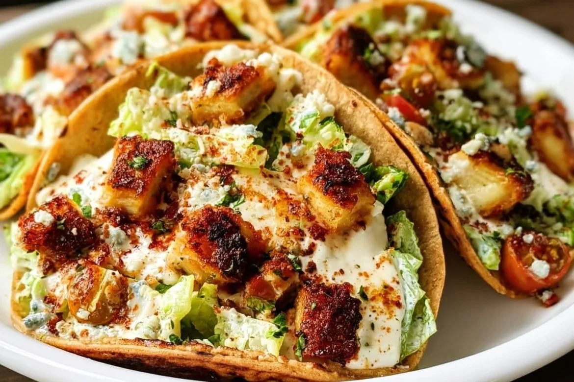 Delicious Chicken Caesar Smash Tacos served with fresh toppings and Caesar dressing.