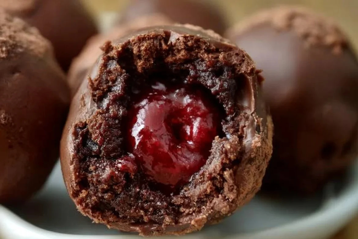 Delicious chocolate cherry brownie bombs served on a plate