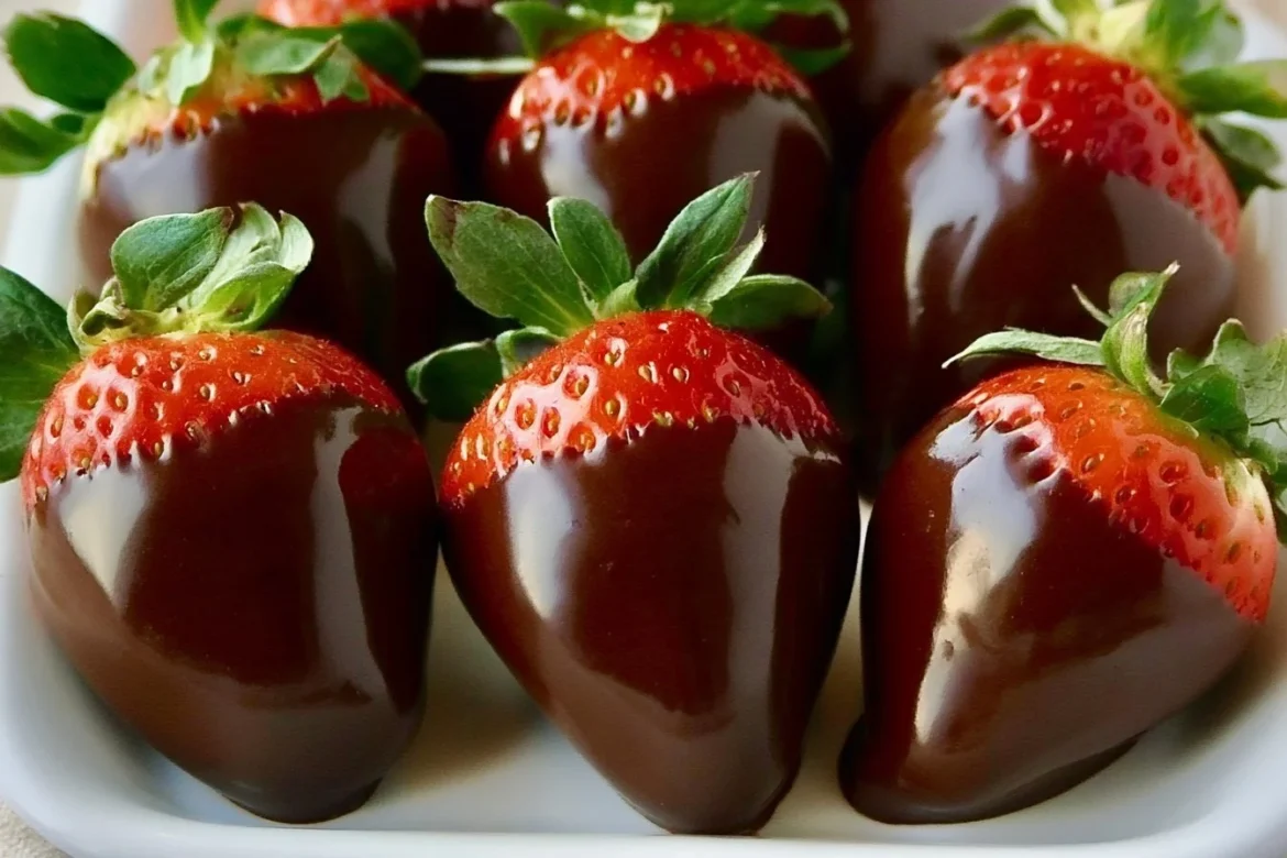 Fresh chocolate covered strawberries garnished with white chocolate drizzle