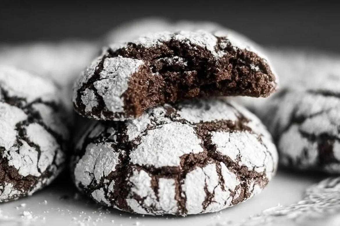 Delicious homemade Chocolate Crinkle Cookies dusted with powdered sugar
