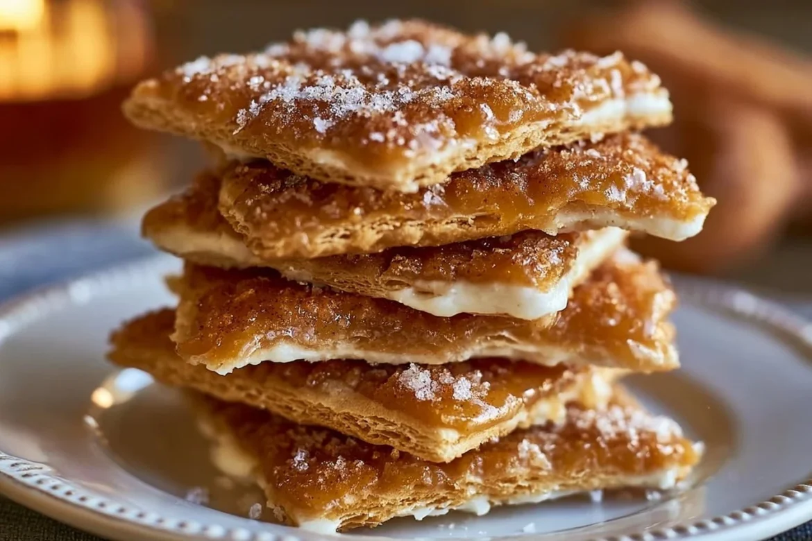 Delicious Churro Saltine Toffee treats arranged on a plate