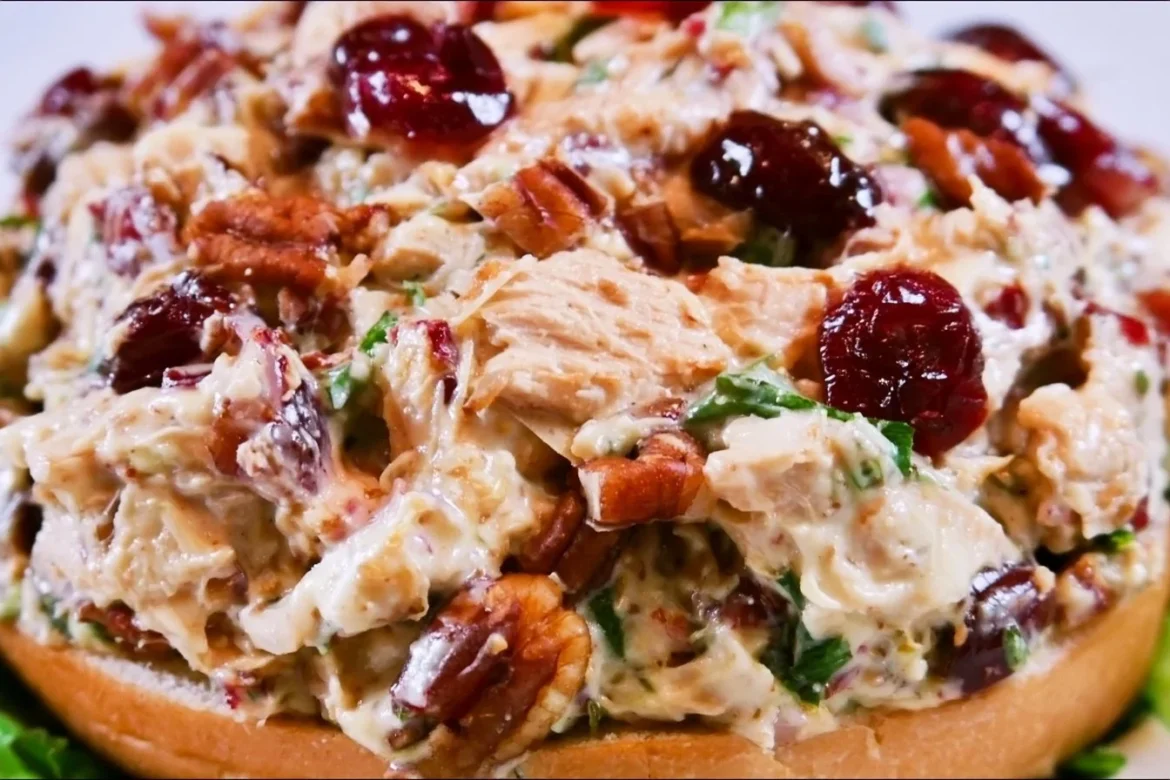 Cranberry Pecan Chicken Salad served in a bowl with fresh ingredients.