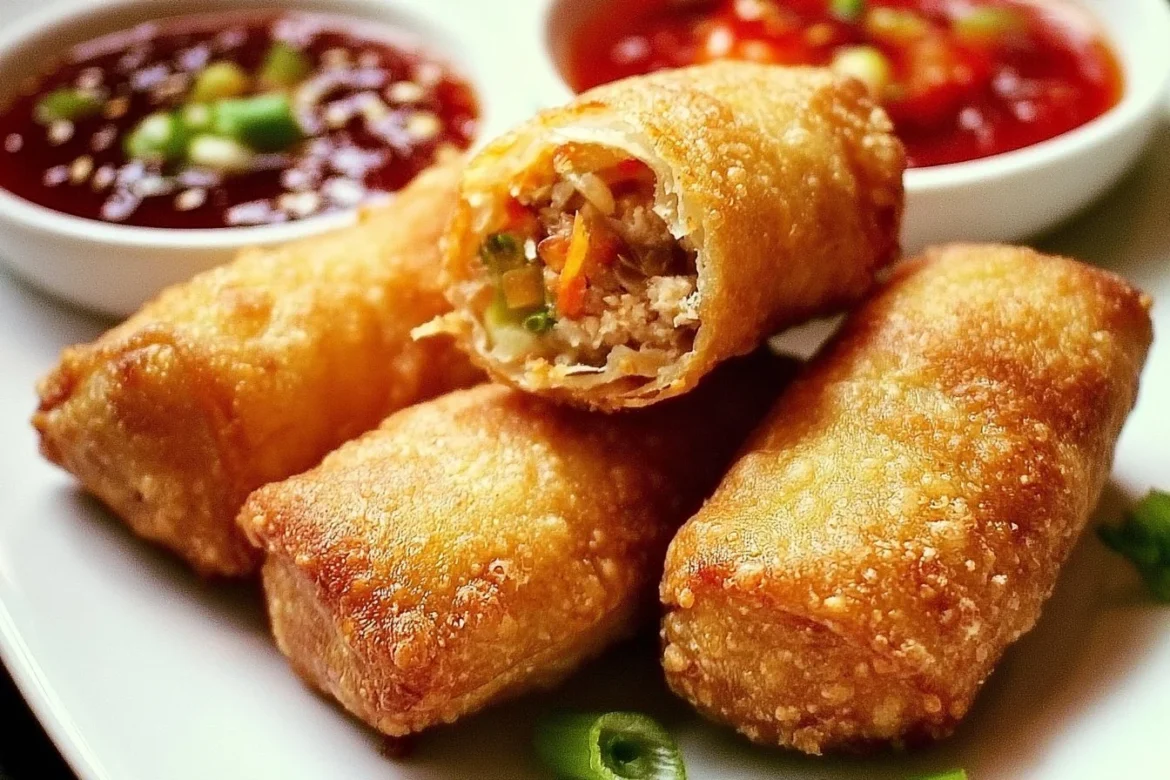 Crispy chicken egg rolls served with homemade sweet and sour sauce