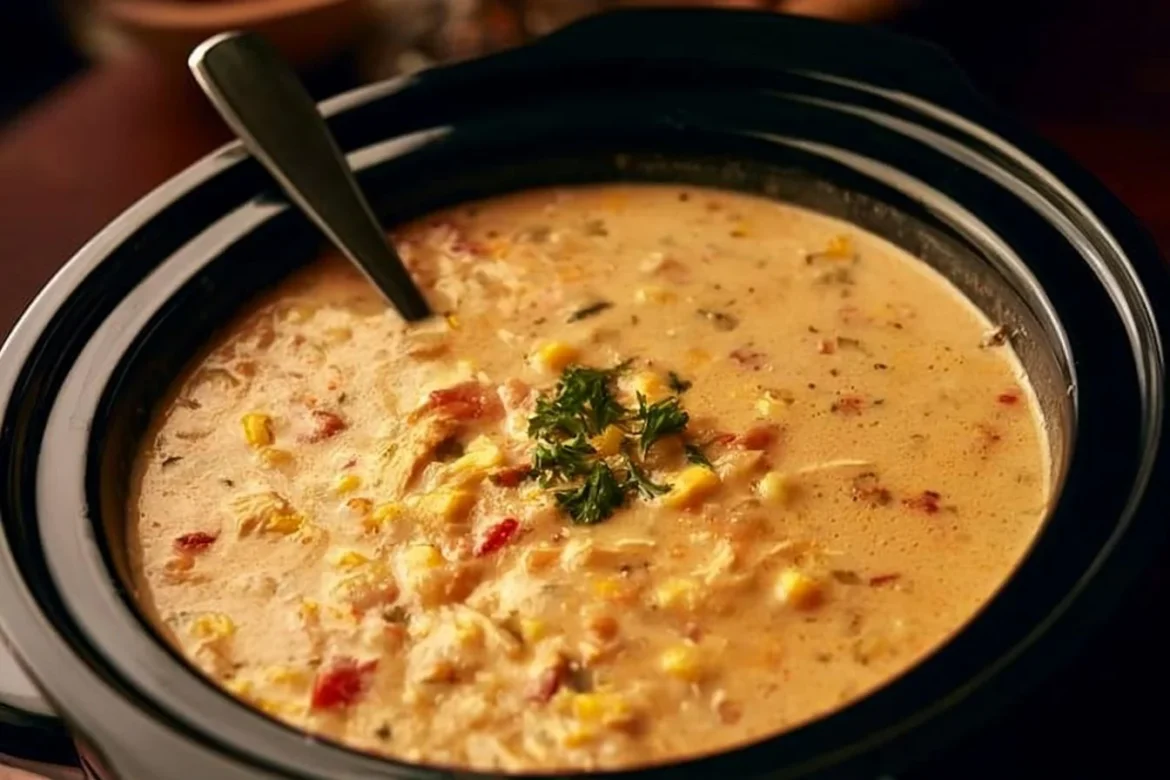 Crock Pot Mexican Chicken Corn Chowder Soup served in a bowl
