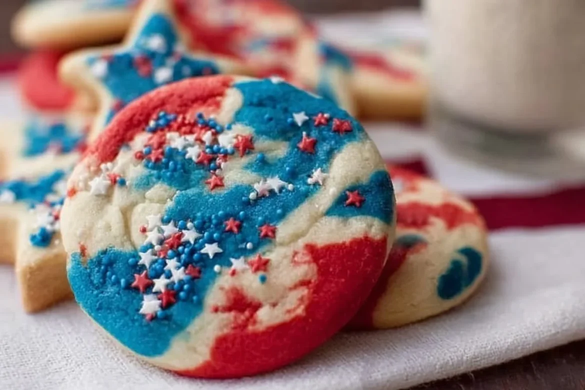 Delicious easy patriotic sugar cookies decorated in red, white, and blue.