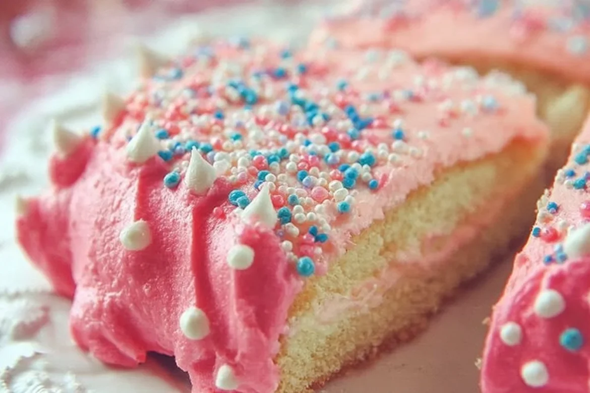 Frosted Circus Animal Cookie Cake decorated with colorful sprinkles and cookie animals
