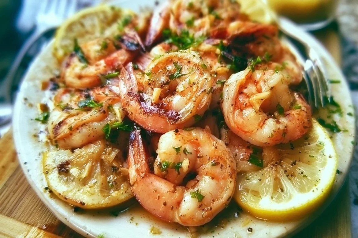 Delicious grilled garlic butter shrimp served on a plate.