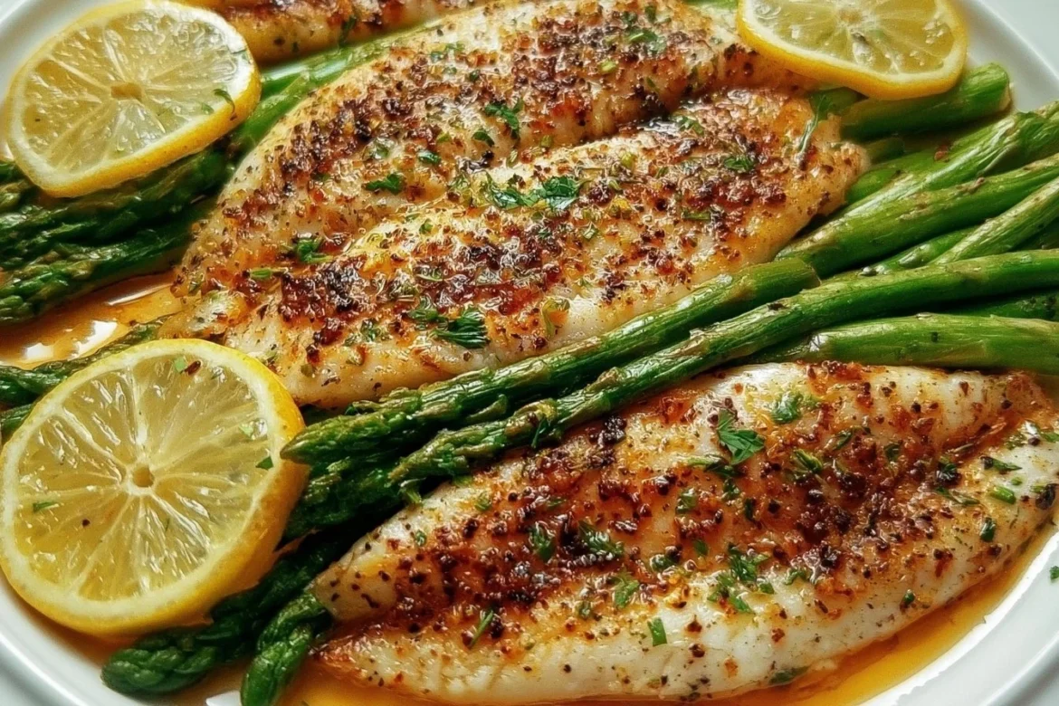 Delicious grilled tilapia served with fresh asparagus on a plate