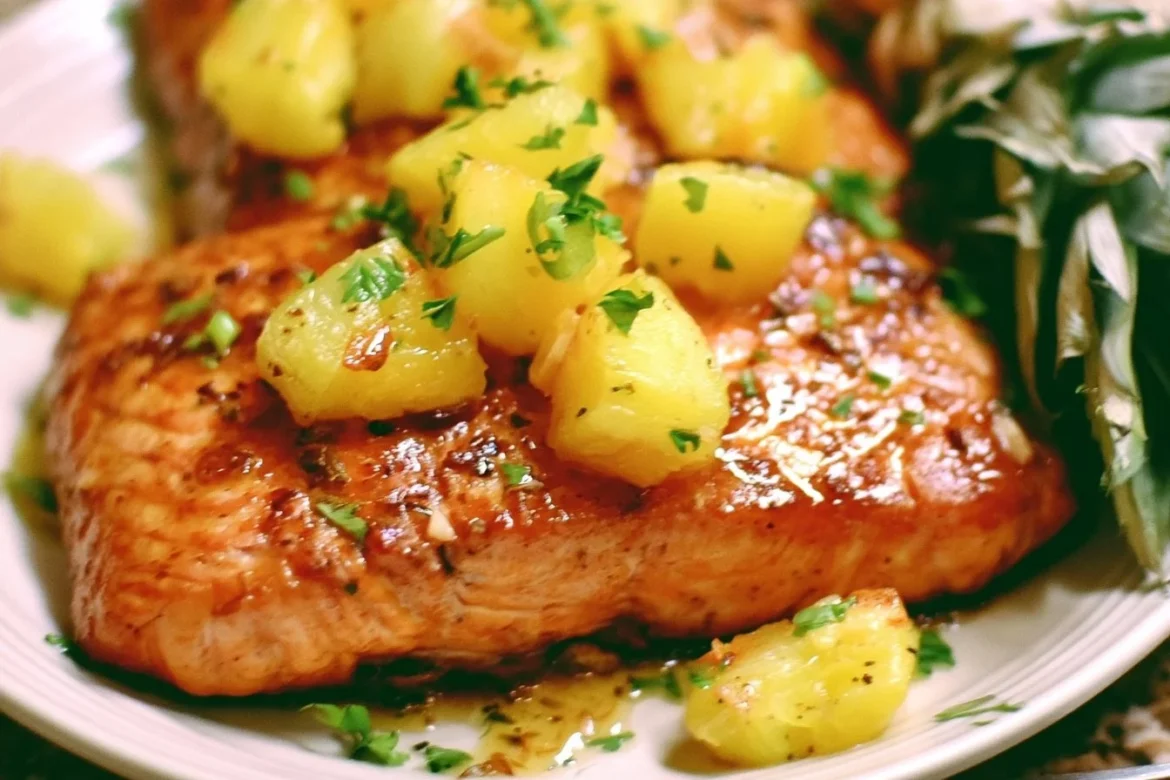 Honey Pineapple Salmon served on a plate with fresh garnishes