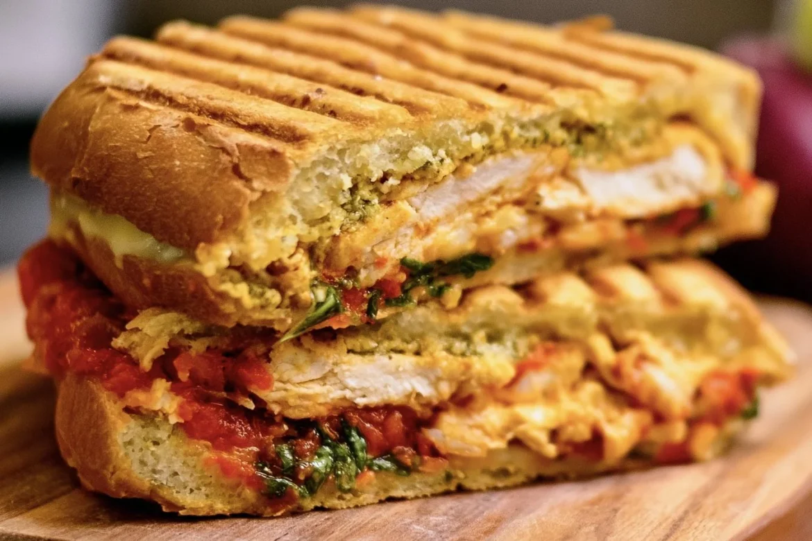 Delicious Italian Chicken Panini with grilled chicken, veggies, and Italian herbs