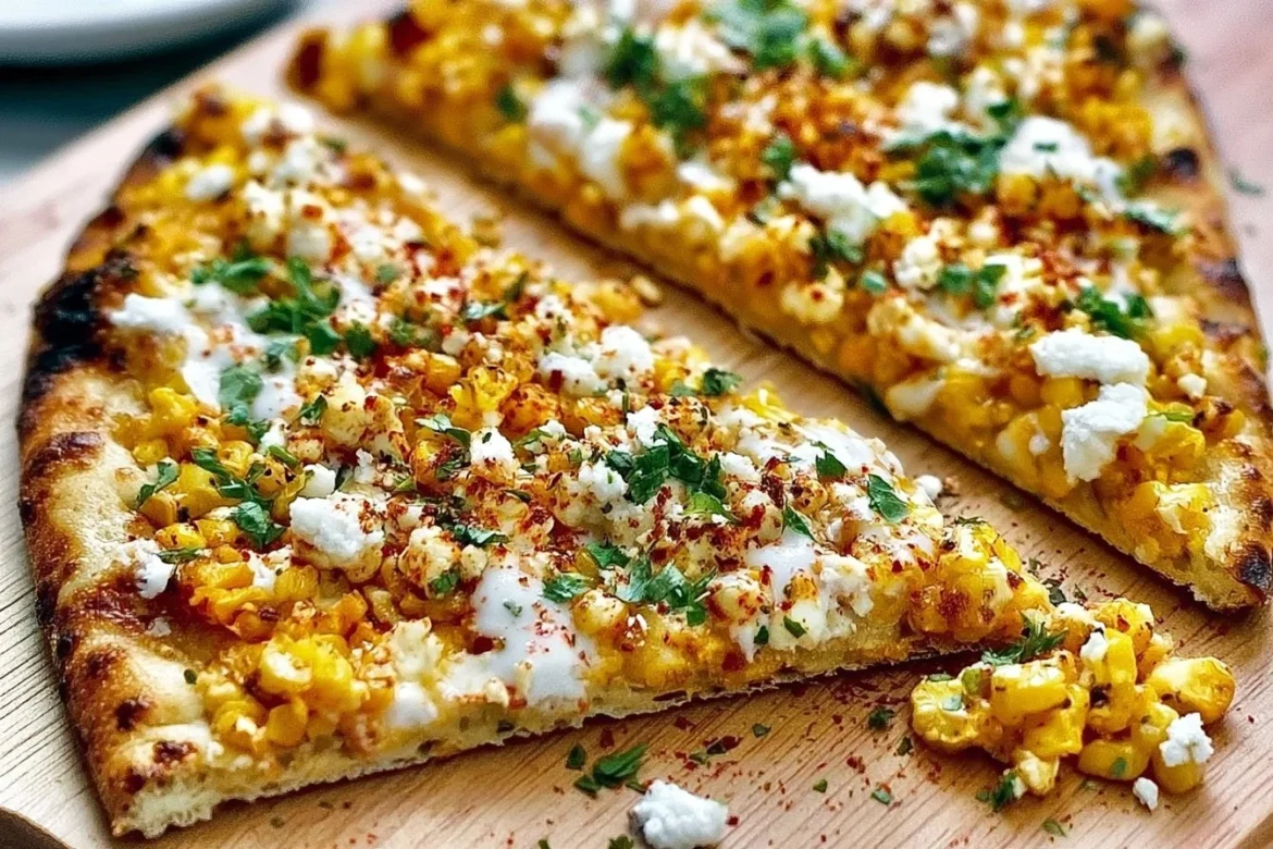 Mexican street corn flatbread topped with cheese and spices