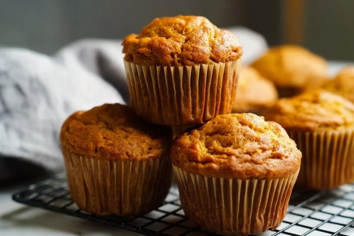 Freshly baked Pumpkin Banana Muffins with a golden-brown top and moist texture