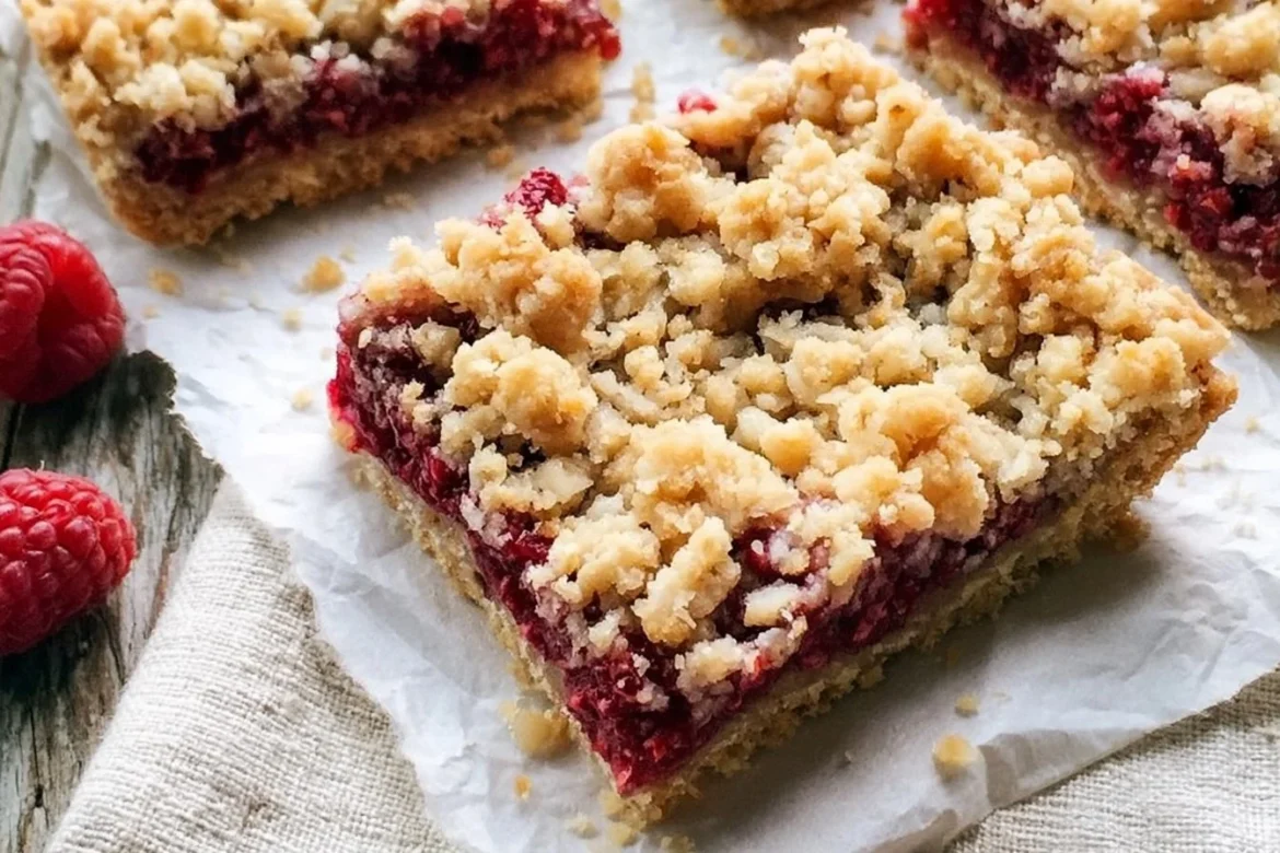Raspberry Bars with Oatmeal Crumble Topping, homemade dessert recipe