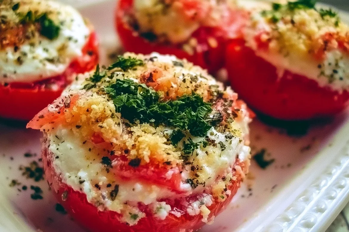 Delicious ricotta stuffed tomatoes ready to be served