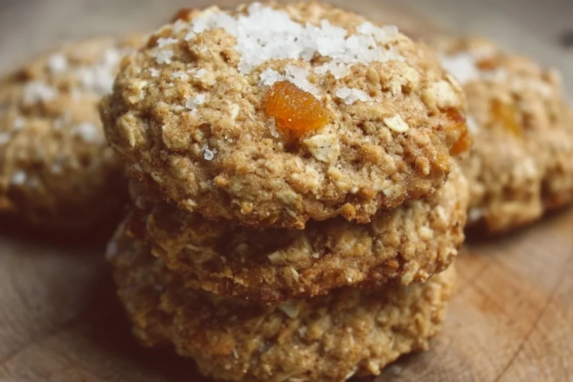 Salted oatmeal apricot cookies on a plate, fresh and delicious