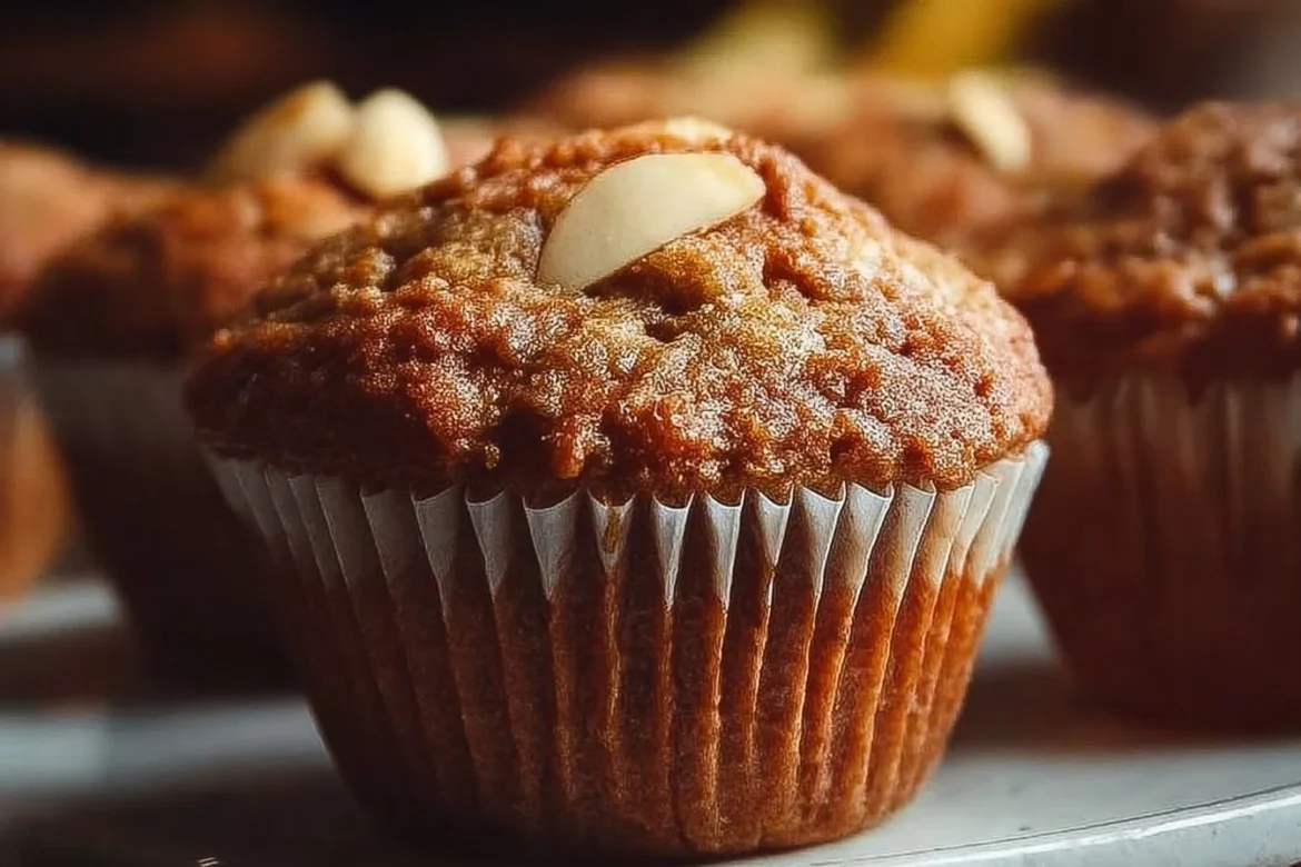 Delicious spiced pear muffins fresh out of the oven with a golden top