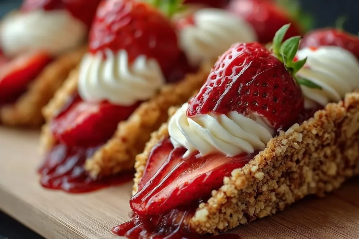Delicious Strawberry Cookie Boats garnished with fresh strawberries and cream