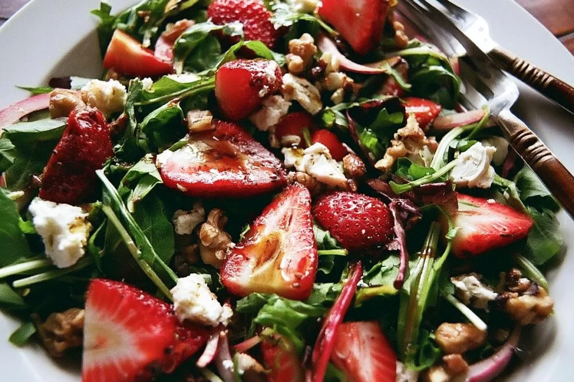 Strawberry Goat Cheese Salad with fresh strawberries and creamy goat cheese
