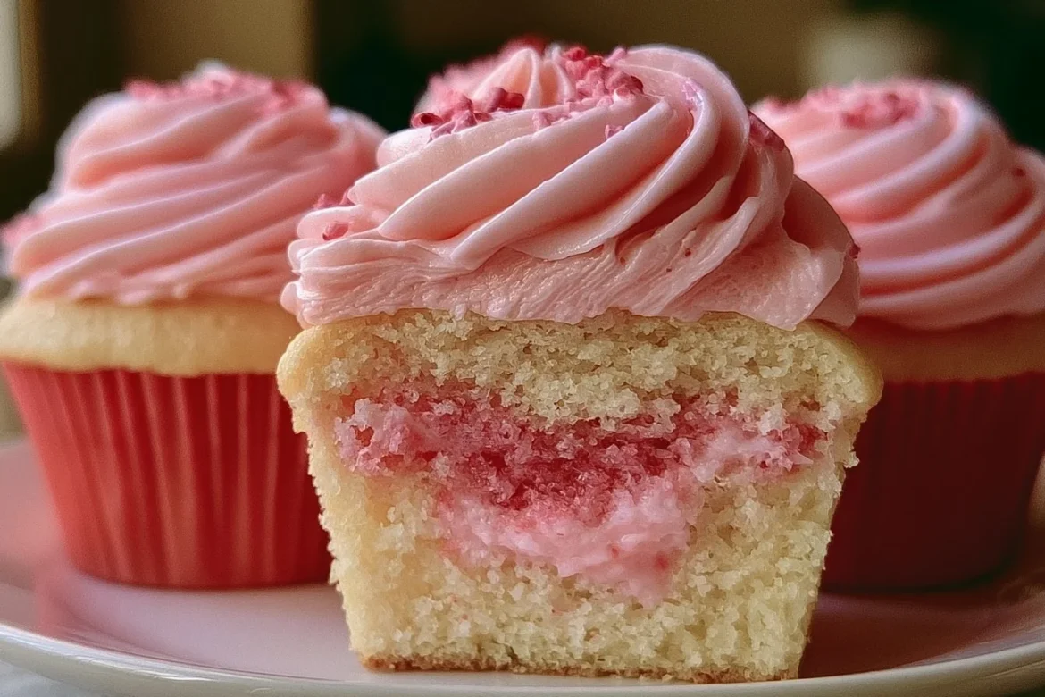 Delicious Strawberry Milkshake Cupcakes with creamy frosting and fresh strawberries