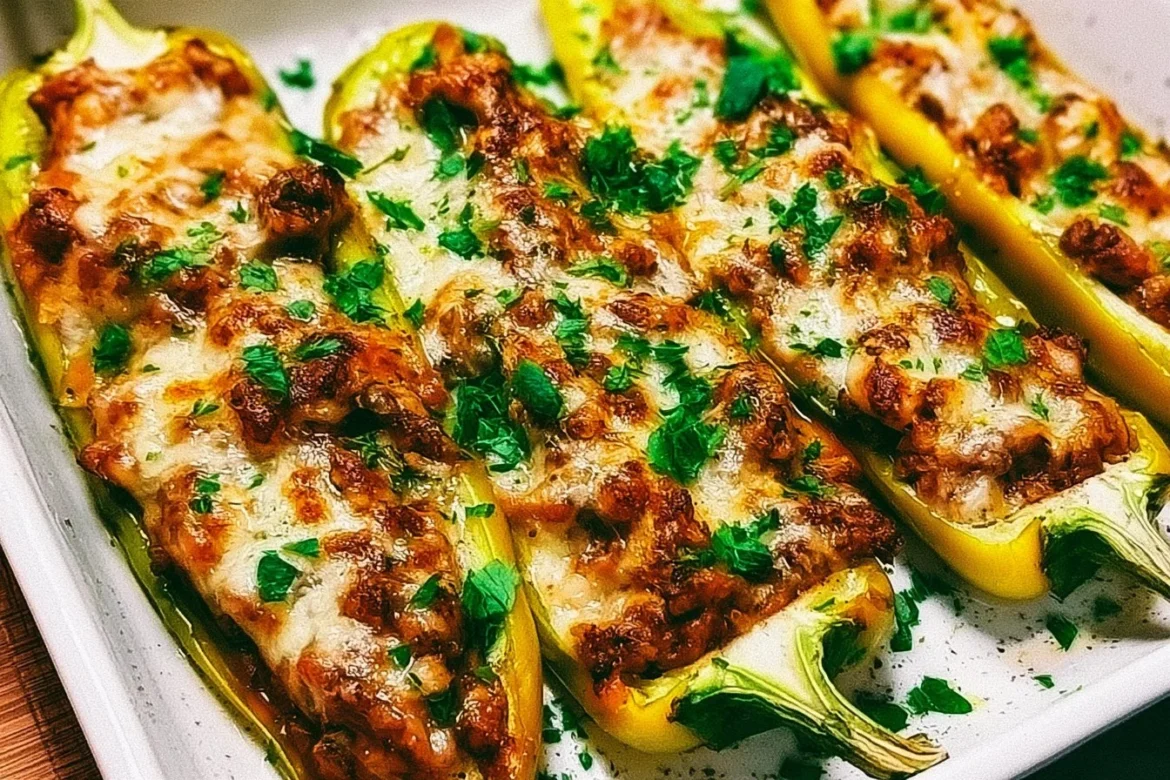 Delicious stuffed banana peppers with savory filling on a plate