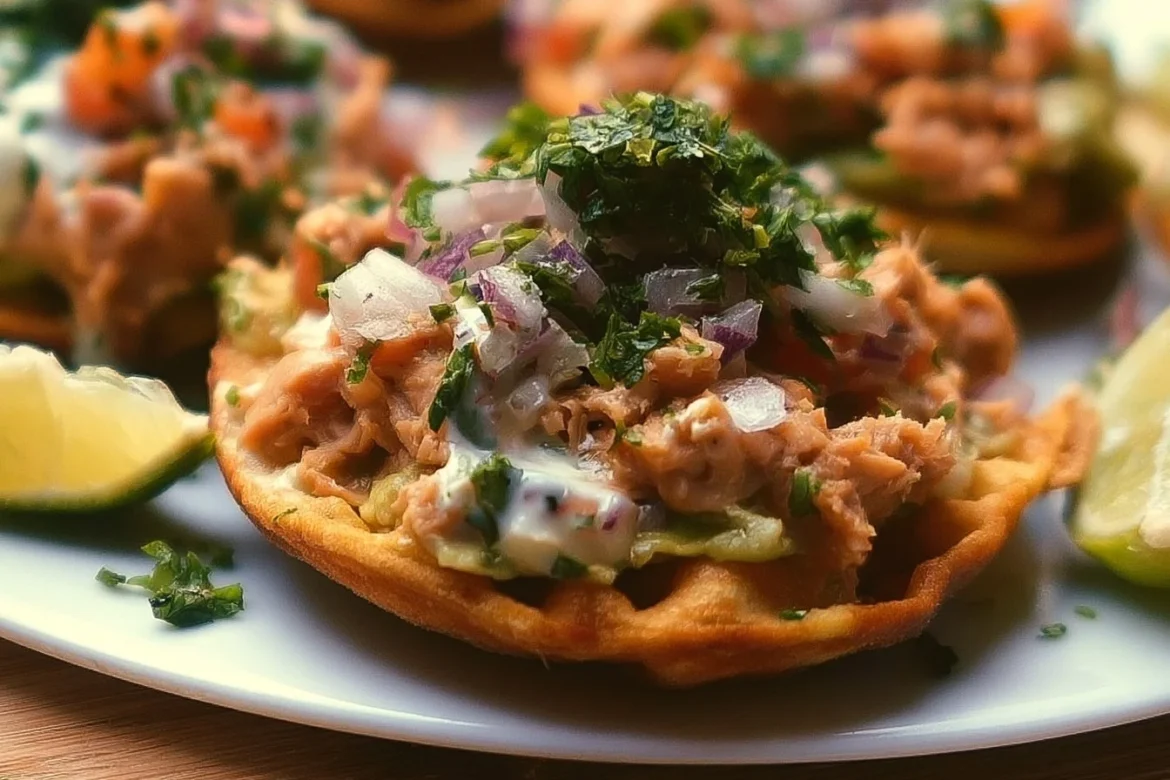 Delicious homemade tuna tostadas topped with fresh ingredients