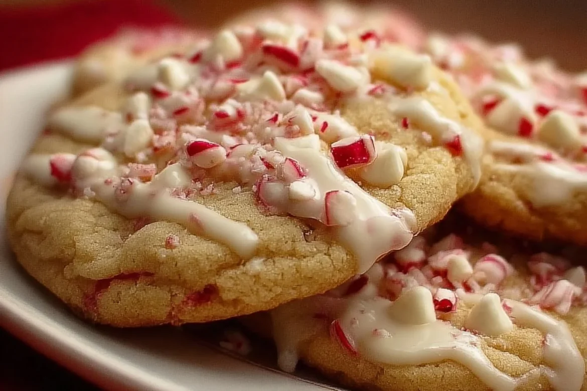 Delicious white chocolate candy cane cookies decorated for the holidays