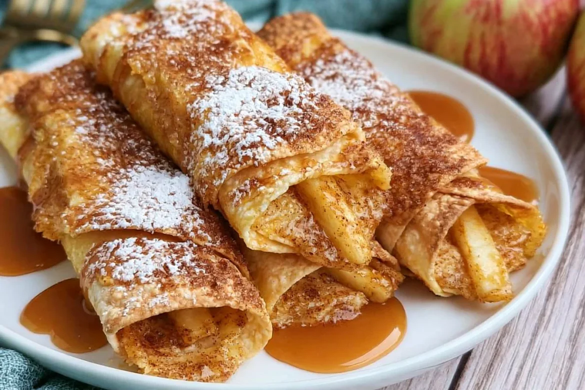 Air fryer apple pie taquitos served with a scoop of ice cream.