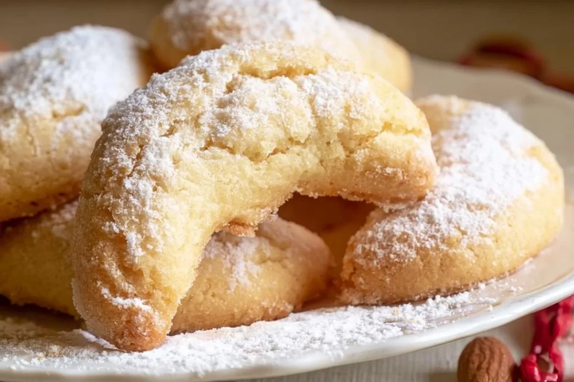Delicious Almond Crescent Cookies arranged on a plate.