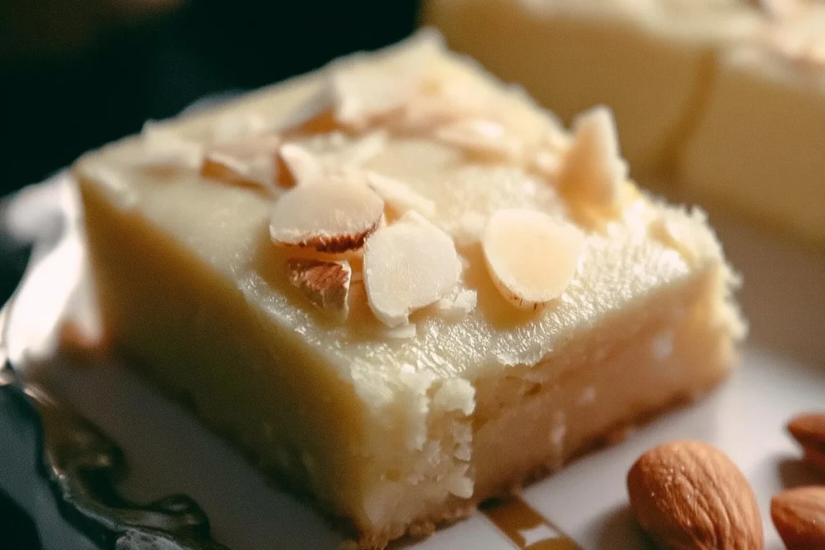 Deliciously baked Almond Sheet Cake topped with sliced almonds and icing