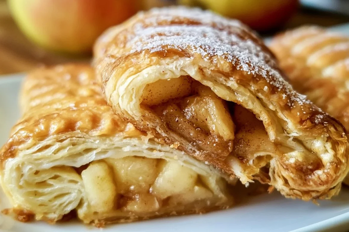 Apple puff pastry turnovers filled with sweet apple filling