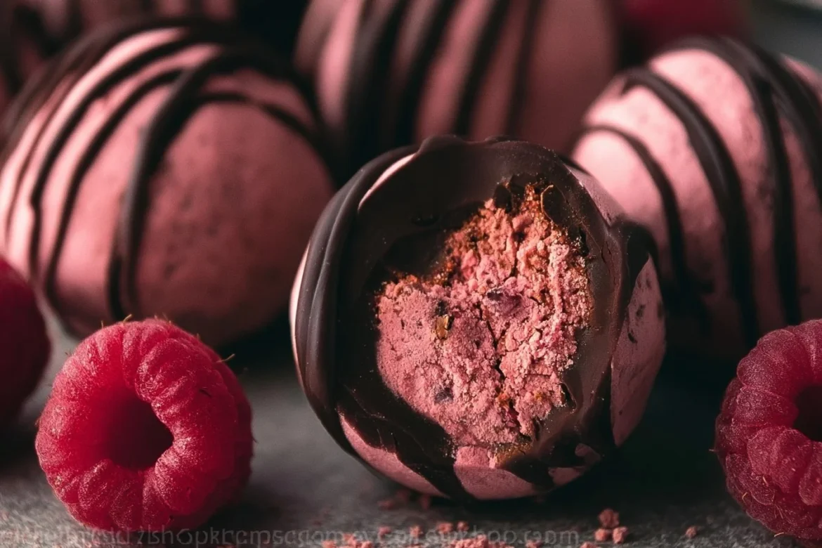 Delicious Chocolate Raspberry Truffles on a decorative plate