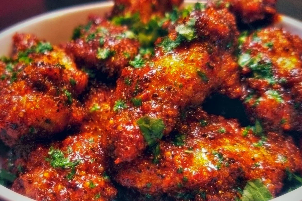 Plate of delicious Cowboy Butter Chicken Wings garnished with herbs
