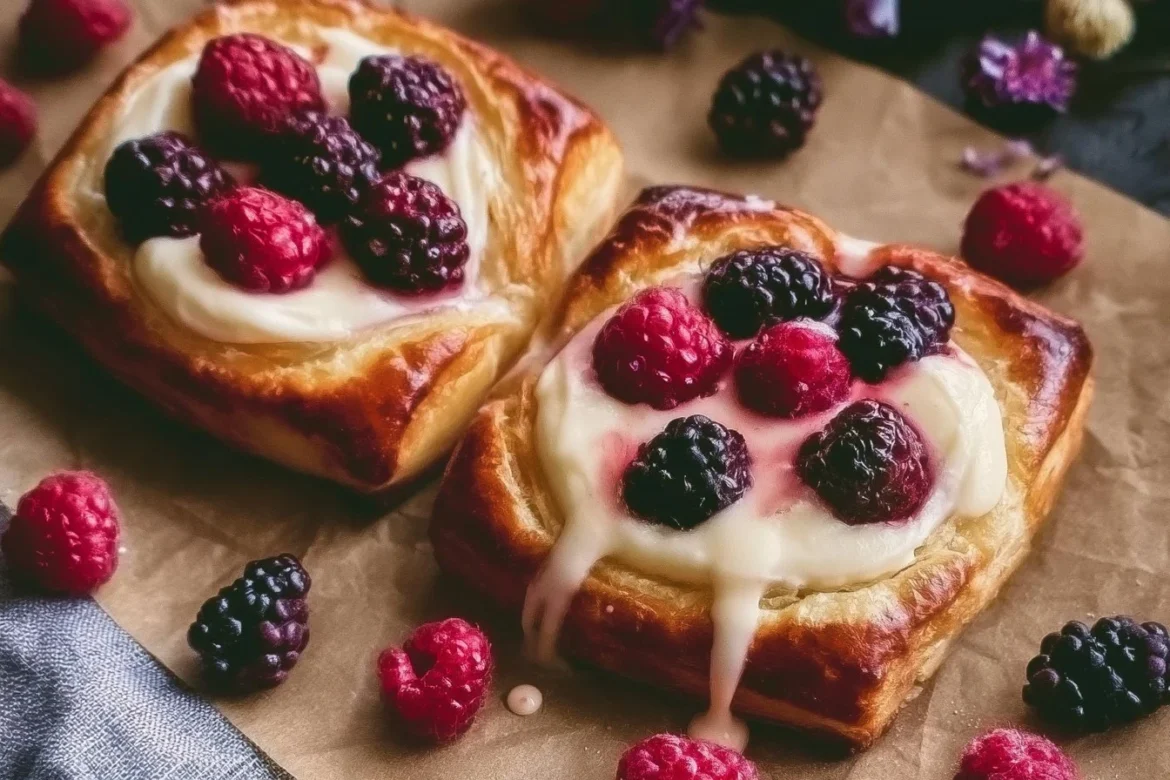 Delicious Cream Cheese Berry Danish pastry topped with fresh berries.