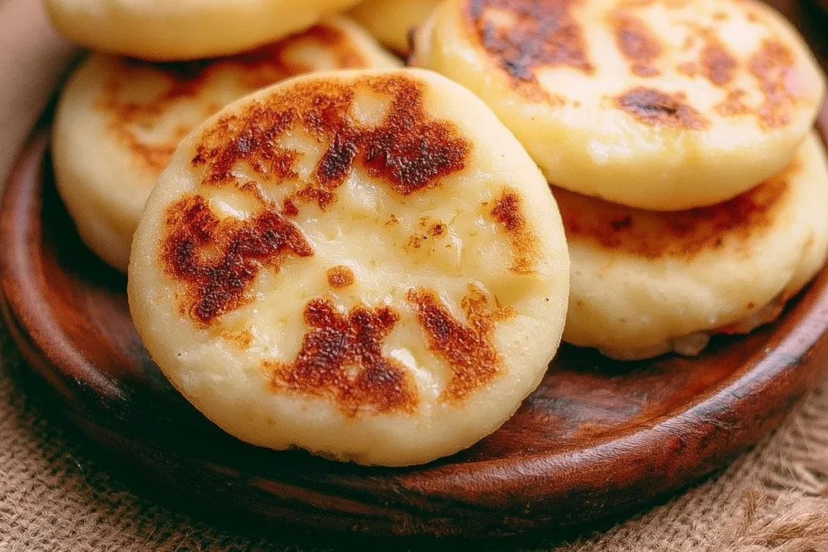 Delicious easy arepas con queso served on a plate with toppings