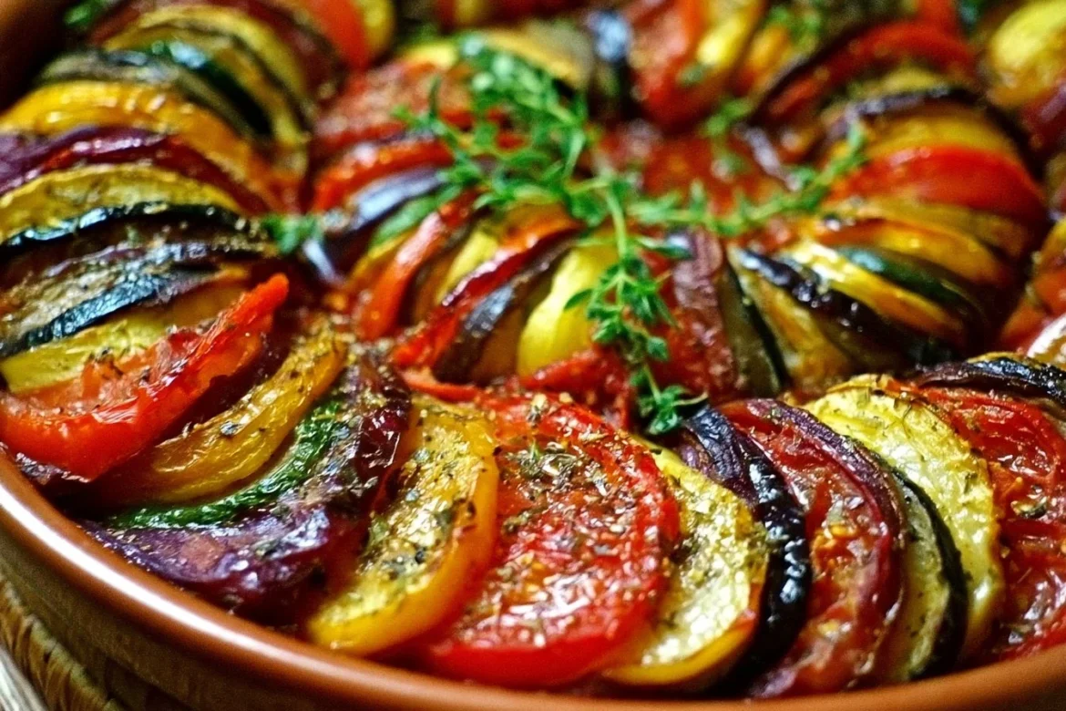 Colorful bowl of homemade French Ratatouille with fresh vegetables
