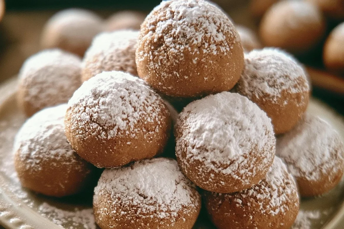 Delicious Gingerbread Snowball Cookies dusted with powdered sugar