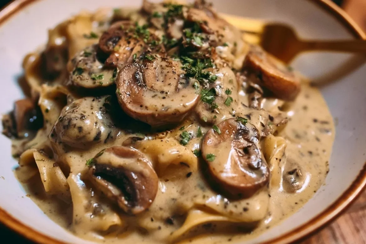 Gorgonzola Truffle Cream Sauce with Mushrooms served in a bowl