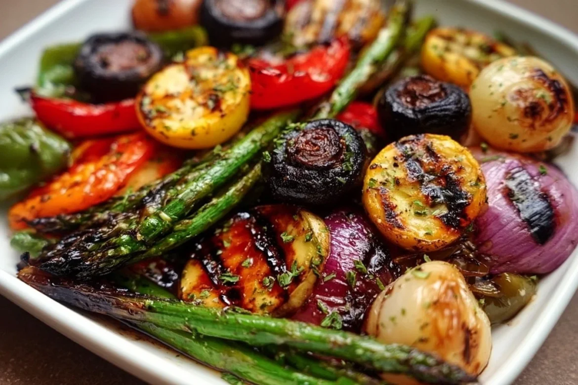 Colorful assortment of grilled veggies marinated for enhanced flavor.