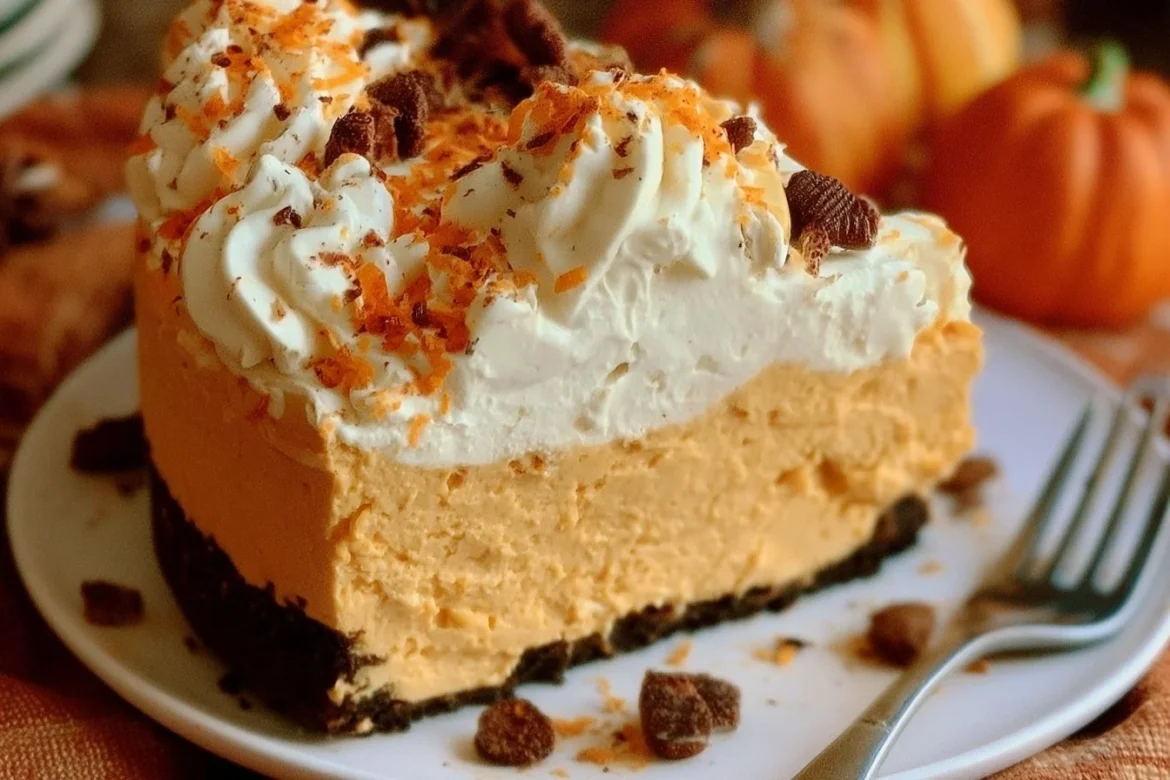 Halloween Pumpkin Cheesecake decorated with autumn spices and a crunchy crust