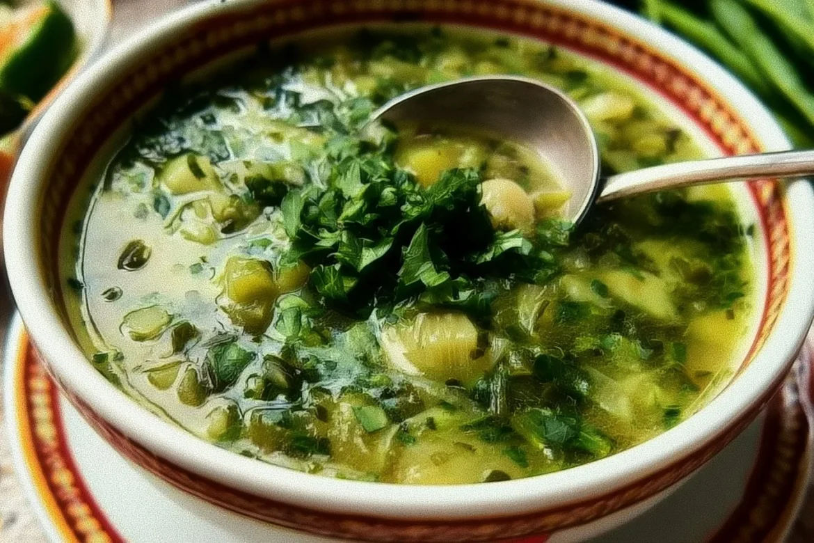Delicious Italian Green Minestrone di Verdure filled with fresh vegetables