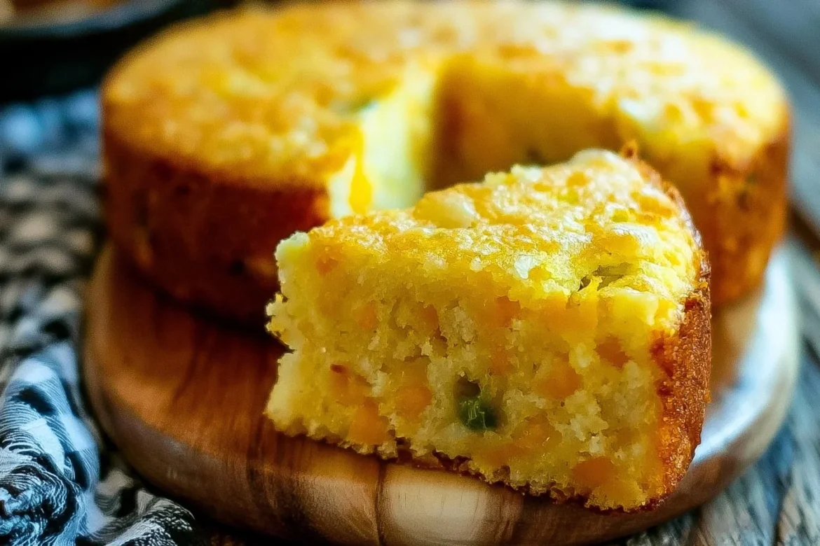 Slice of spicy Jalapeno Cheddar Cornbread on a plate