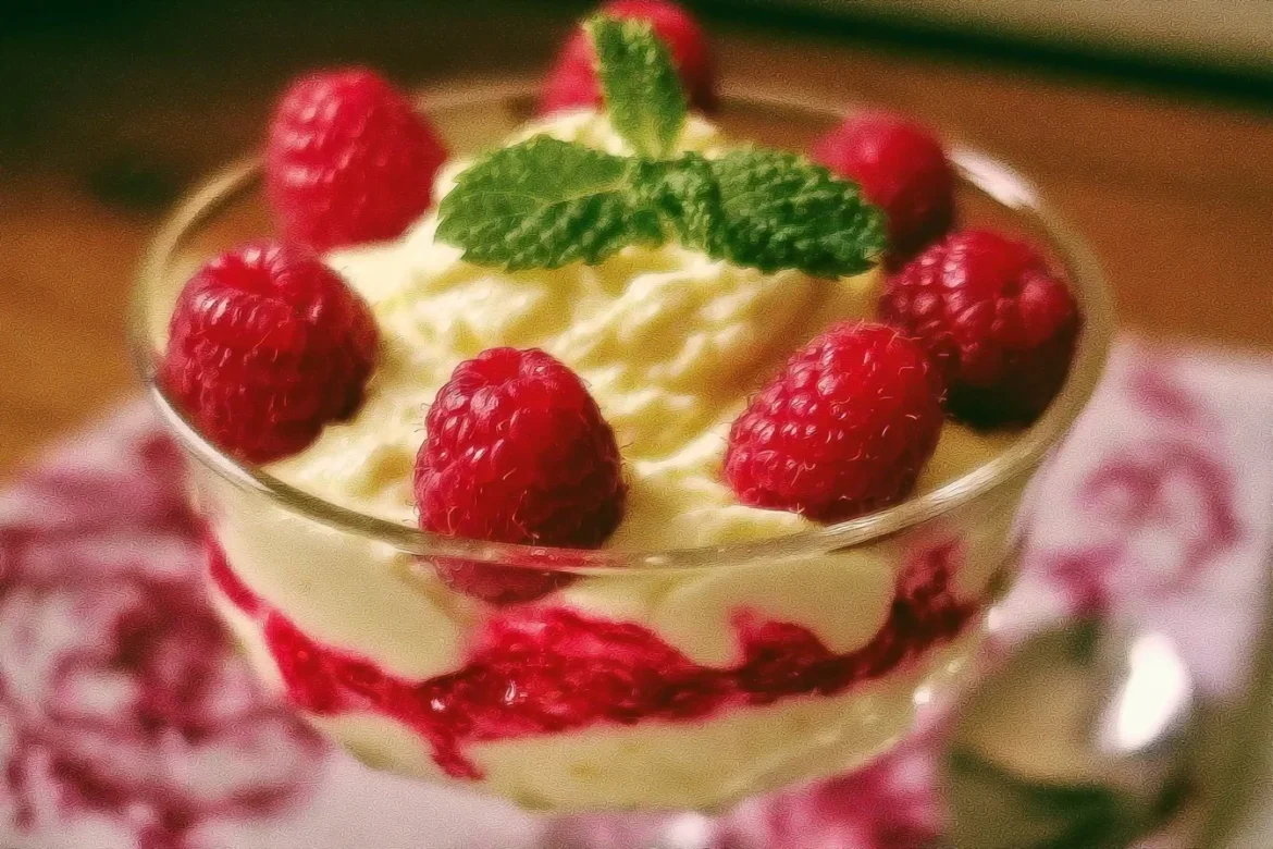 Delicious Lemon Raspberry Fluff dessert with fresh raspberries and lemon zest