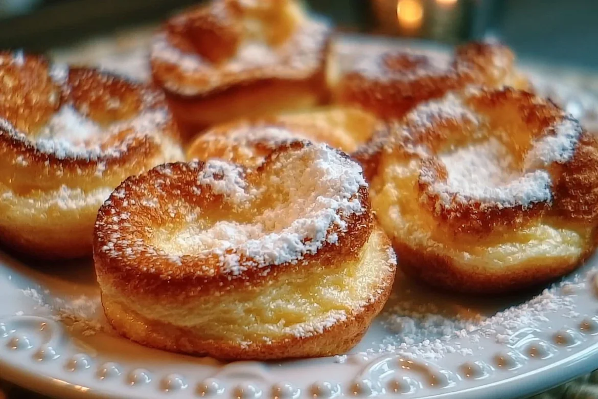 Delicious mini German pancakes served with syrup and fruit