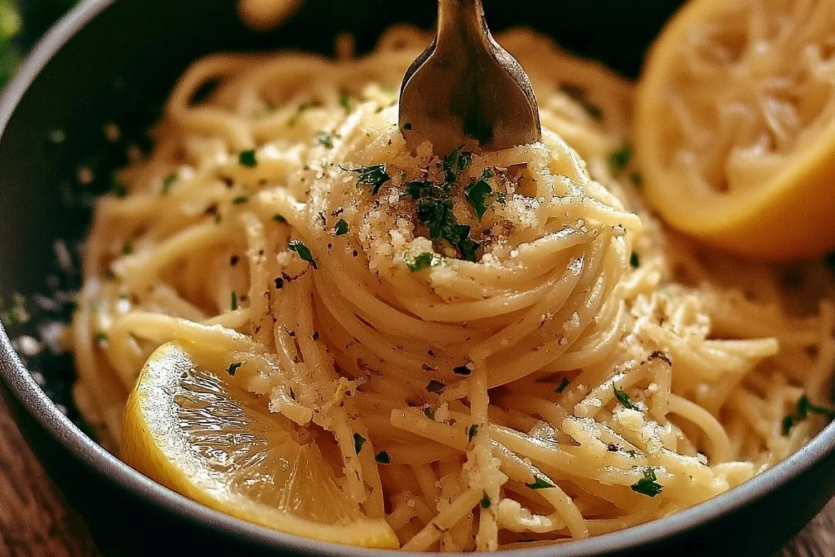 Delicious One Pot Lemon Garlic Parmesan Pasta served in a bowl