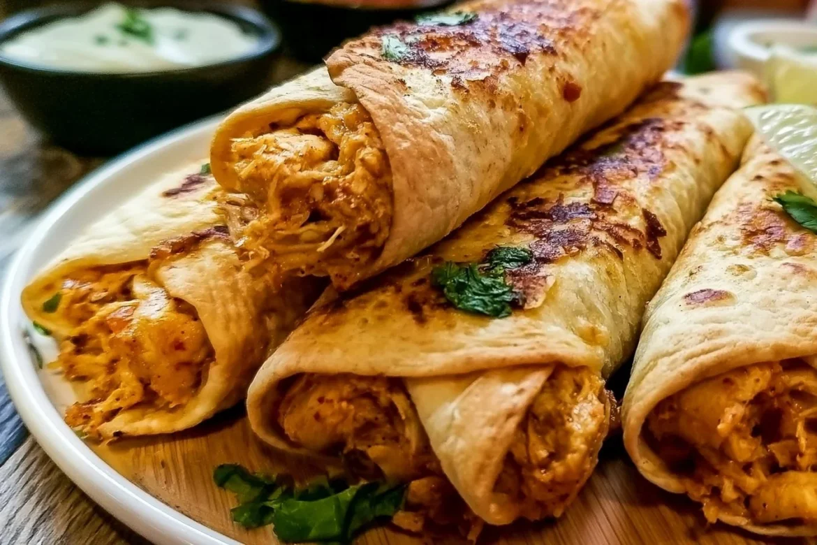 Delicious oven baked chicken taquitos served with salsa