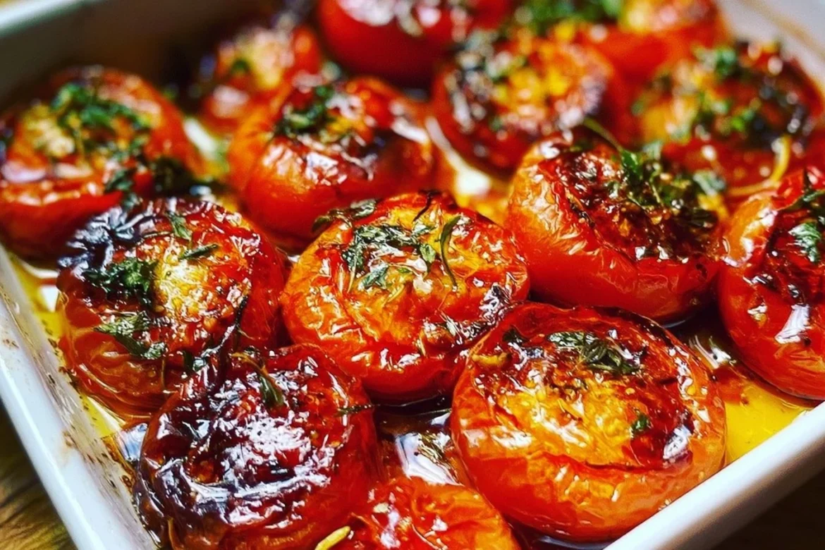 Fresh oven roasted tomatoes, showcasing their vibrant color and caramelized texture.