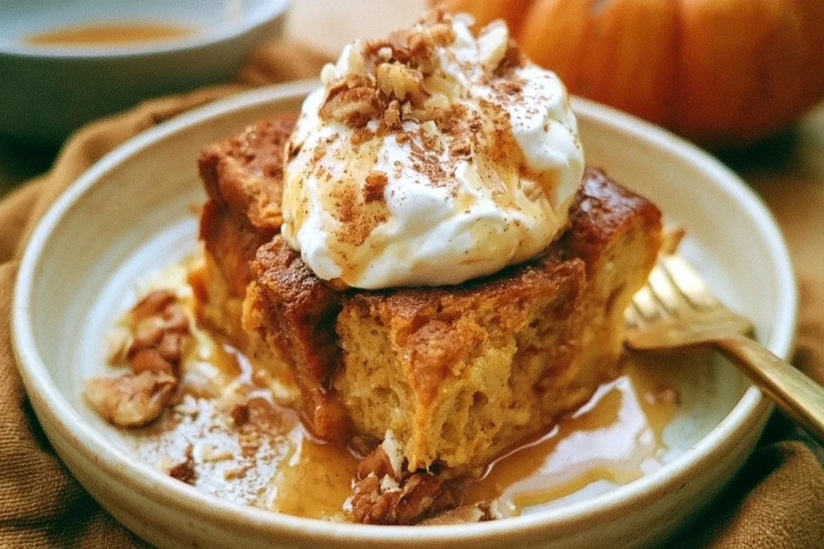 Delicious Pumpkin Bread Pudding with warm spices and creamy texture