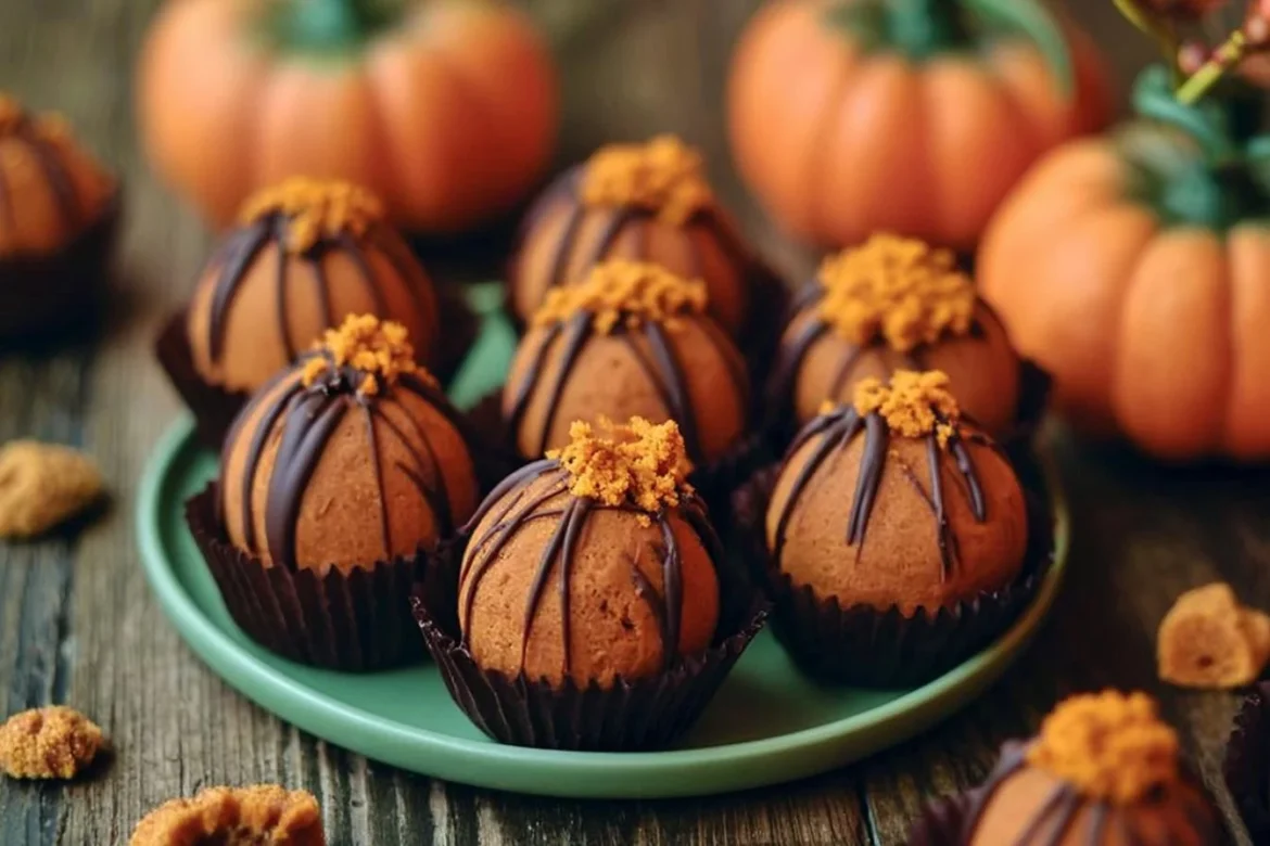 Delicious pumpkin bread truffles on a rustic wooden table